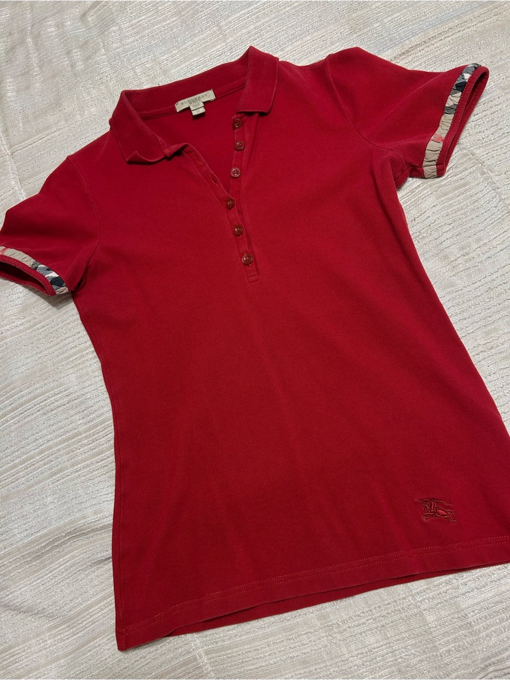 Burberry Red Short-Sleeve Polo with Signature Trim size small